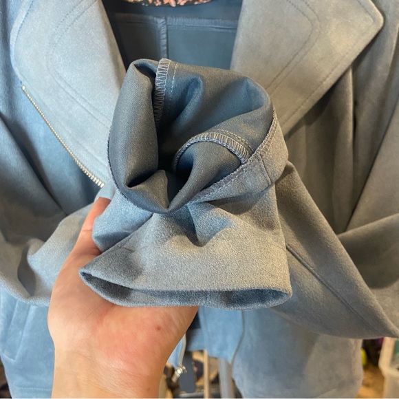 LC Lauren Conrad Suede Moto Jacket Slate Blue Women’s Size M - Picture 8 of 11